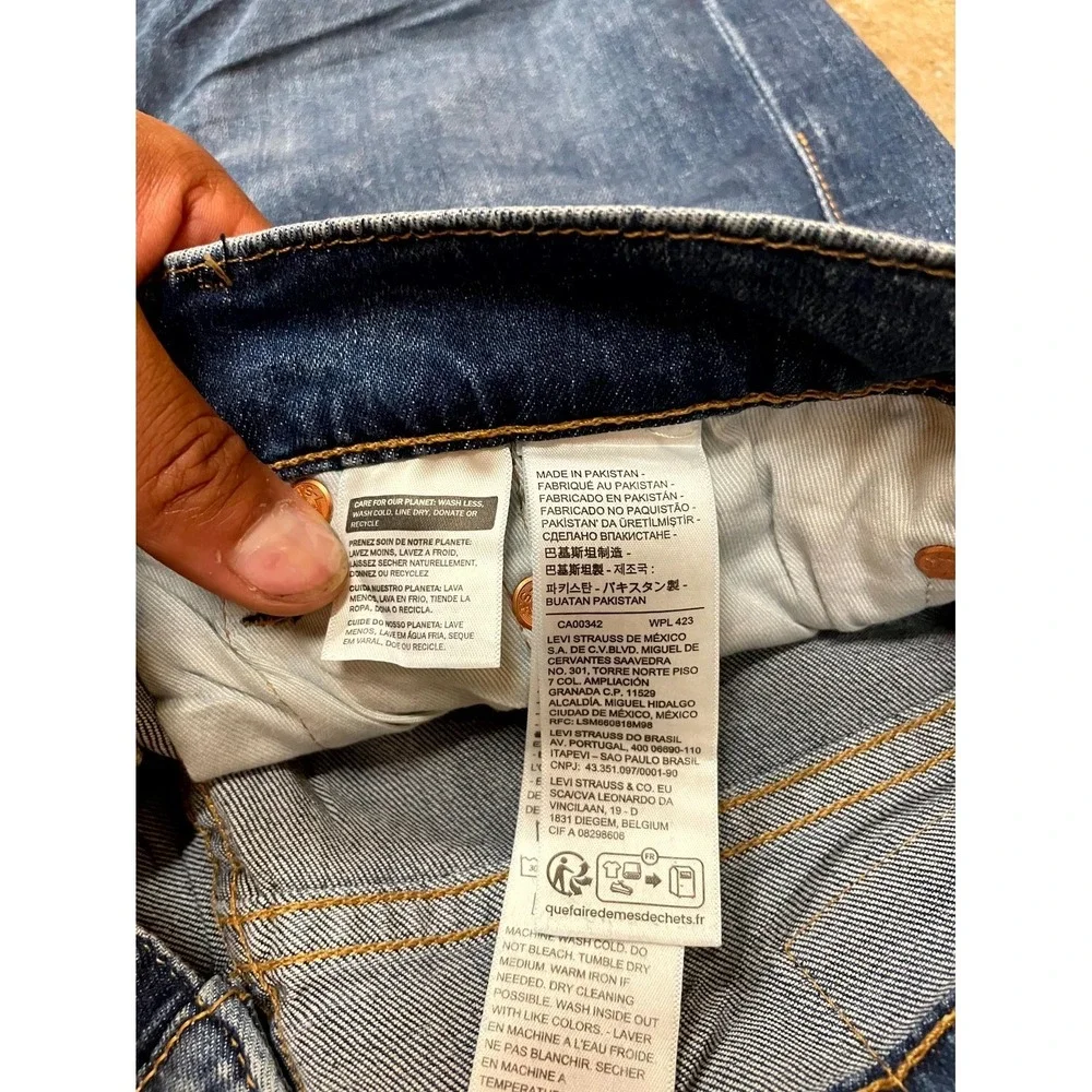 Levi's 502 Straight Jeans Mens‎ 32x32 Blue Whiskering Denim Logo Cotton Stretch